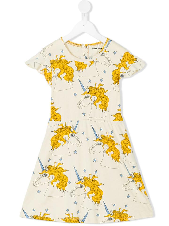 Mini Rodini - Unicorn Star Wing Dress - Kids - Organic Cotton - 7 Yrs, Girl's, Yellow/orange