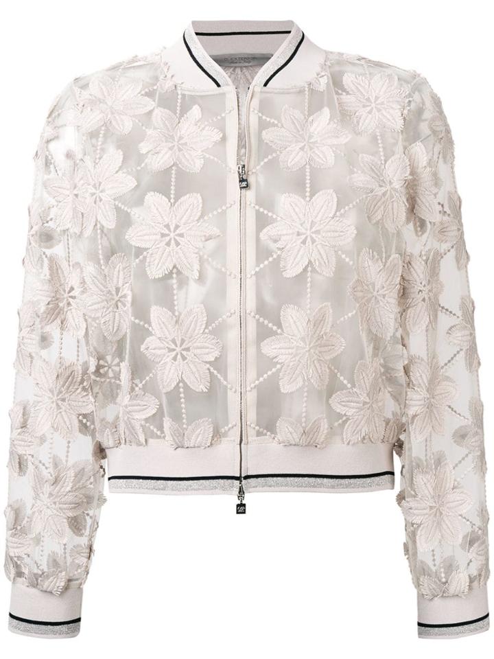 D.exterior Sheer Floral Embroidered Jacket - Neutrals