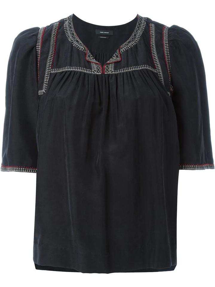 Isabel Marant 'livia' Embroidered Top, Women's, Size: 38, Black, Silk/glass/polyester