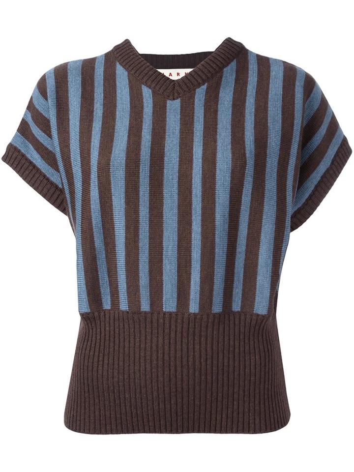 Marni Striped Short Sleeve Jumper, Women's, Size: 42, Brown, Virgin Wool