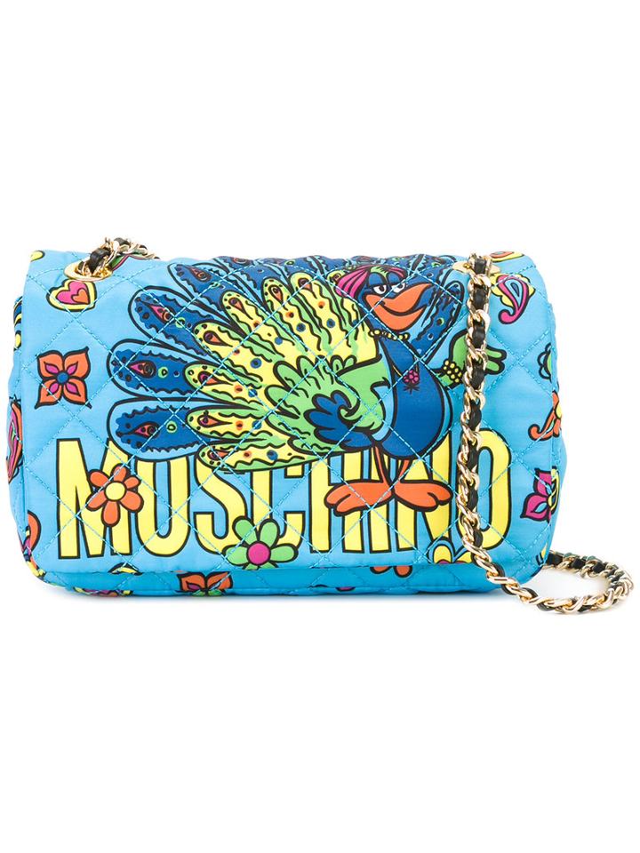 Moschino Peacock Cross Body Bag, Women's, Blue, Cotton