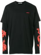 Givenchy Rose Print Double Sleeve Tee - Black