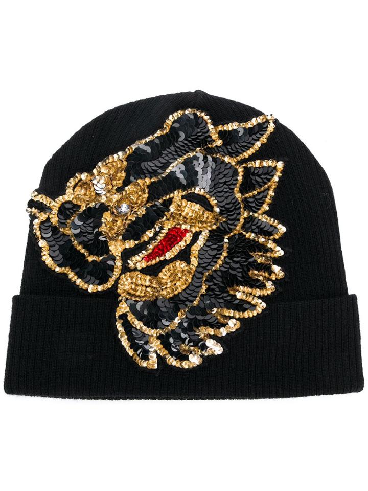 P.a.r.o.s.h. Sequin Embellished Knitted Hat - Black