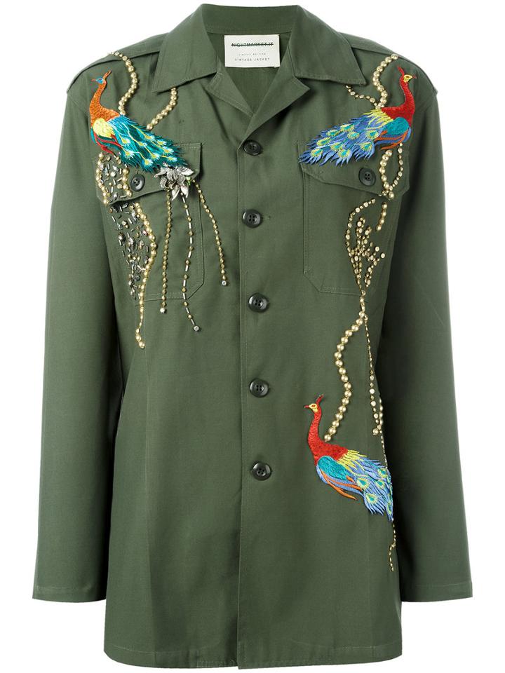 Night Market Peacock Studded Jacket, Women's, Green, Cotton