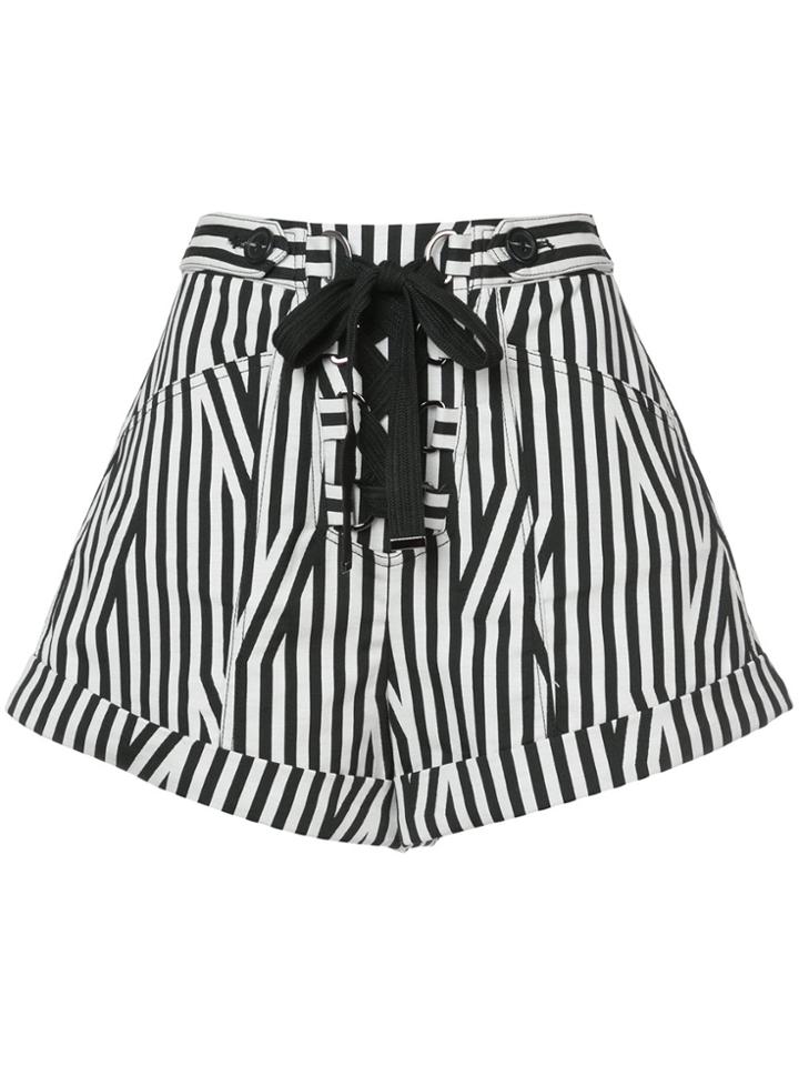 Self-portrait Lace Up Front Striped Shorts - Black