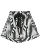 Self-portrait Lace Up Front Striped Shorts - Black