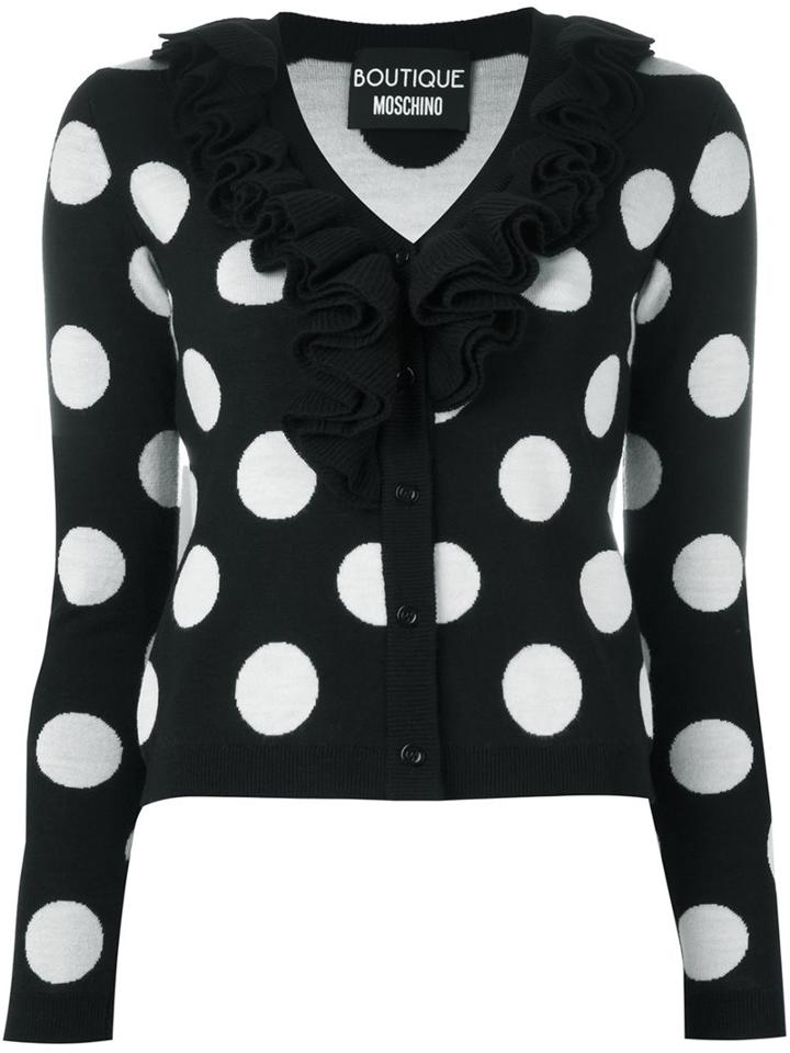 Boutique Moschino Polka Dot Cardigan, Women's, Size: 38, Black, Virgin Wool