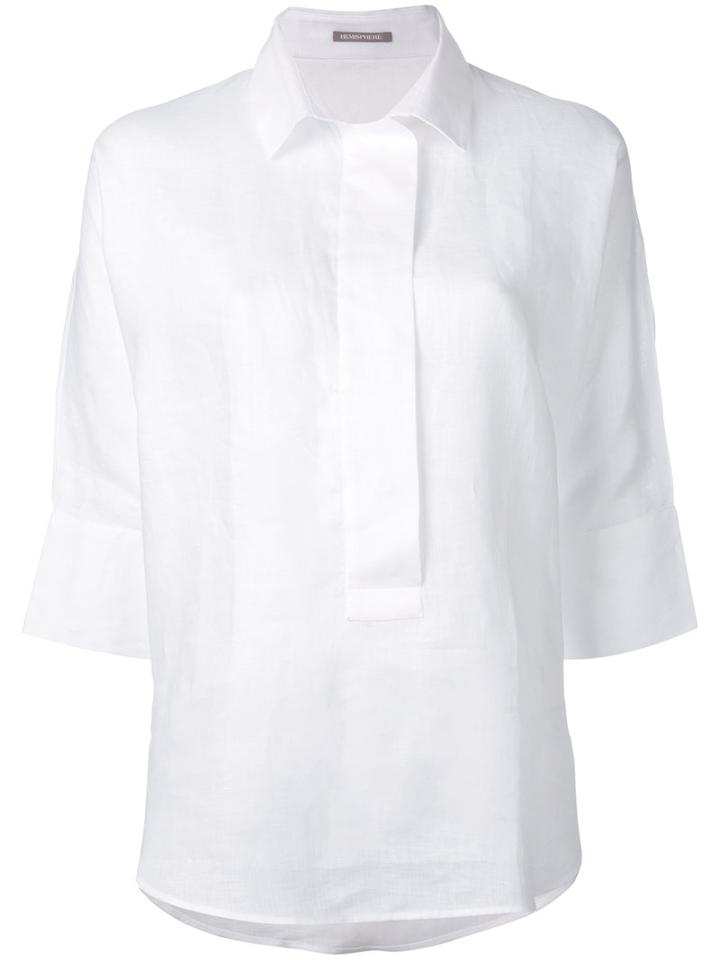 Hemisphere Relaxed Placket Shirt, Women's, Size: Large, White, Linen/flax