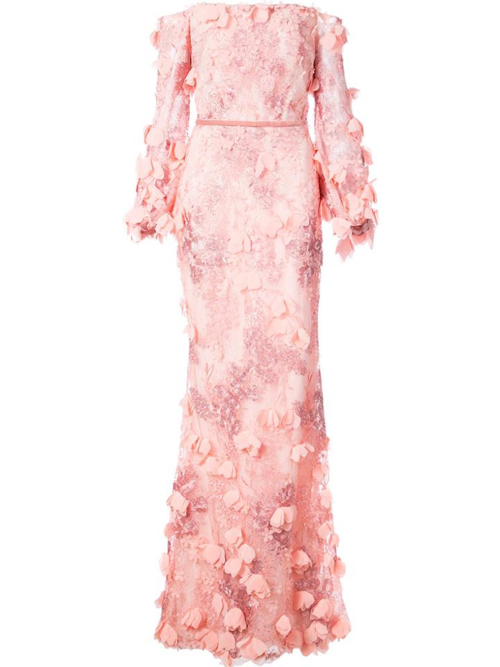 Marchesa Notte Off-the-shoulder Floral Gown - Pink & Purple