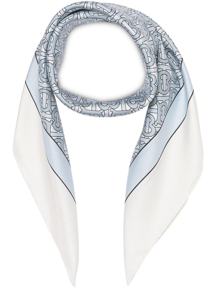 Burberry Monogram Print Silk Square Scarf - Blue