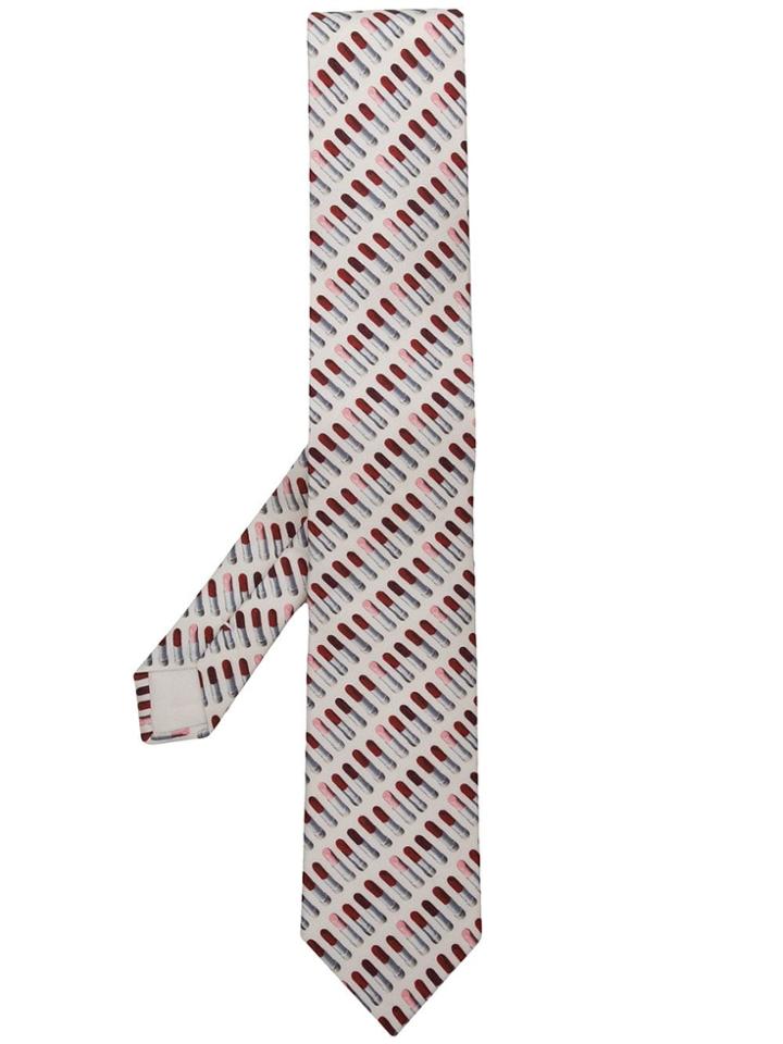 Prada Lipstick Print Tie - White