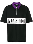 Pleasures Logo Print Zipped Polo Shirt - Black