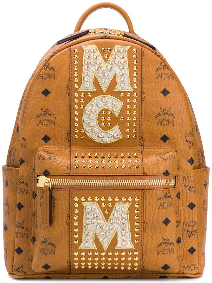Mcm Studded Logo Backpack - Brown