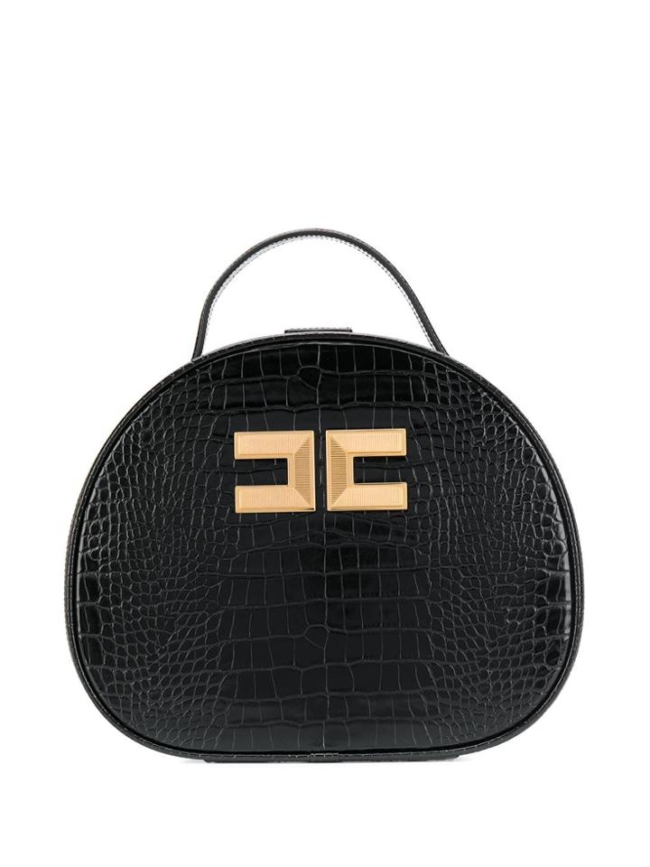 Elisabetta Franchi Croc Embossed Circle Tote Bag - Black