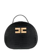 Elisabetta Franchi Croc Embossed Circle Tote Bag - Black