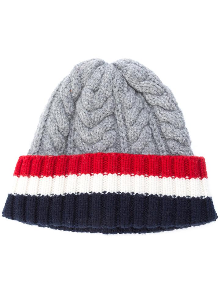 Thom Browne - Cable Knit Stripe Panel Beanie - Women - Cashmere - One Size, Grey, Cashmere