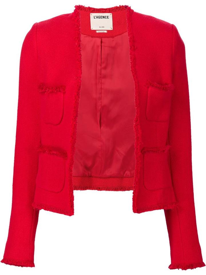 L'agence Ruffled Blazer, Women's, Size: 4, Red, Cotton/polyester/acrylic/other Fibers
