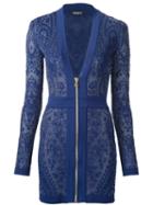 Balmain Zipped Knit Mini Dress, Women's, Size: 36, Blue, Polyamide/viscose