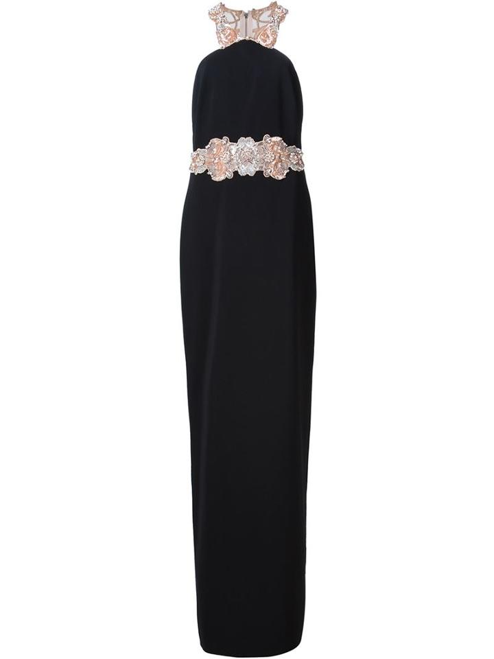 Badgley Mischka Beaded Waist Gown, Women's, Size: 4, Black, Polyester/spandex/elastane