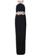 Badgley Mischka Beaded Waist Gown, Women's, Size: 4, Black, Polyester/spandex/elastane