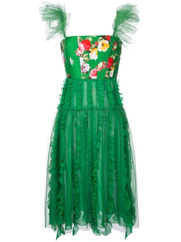 Brognano - Ruffled Tulle Flared Dress - Women - Polyester/polyamide-8 - 40, Green, Polyester/polyamide-8