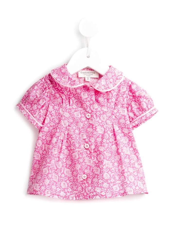 Cashmirino - Printed Puff Sleeve Top - Kids - Cotton - 6 Mth, Infant Girl's, Pink/purple