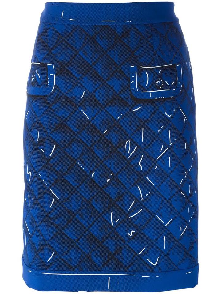 Moschino Trompe-l'oeil Skirt, Women's, Size: 40, Blue, Polyester/rayon/triacetate