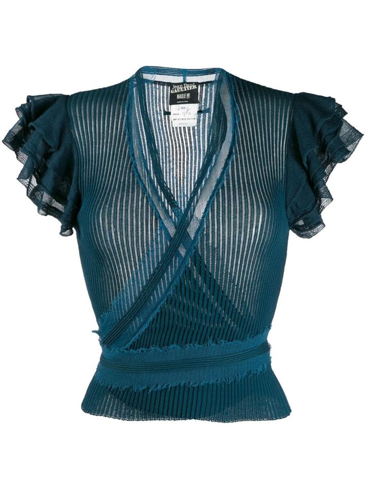 Jean Paul Gaultier Vintage 1990's Sheer Frayed Trimming Blouse - Blue