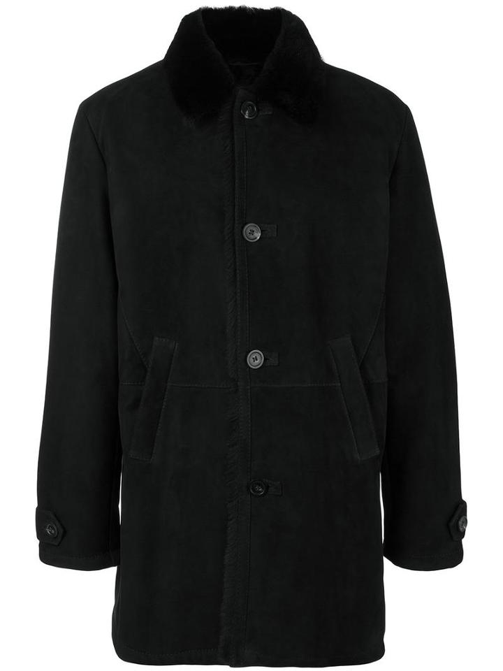 Desa Collection Welt Pocket Buttoned Coat, Men's, Size: 52, Black, Sheep Skin/shearling