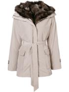 Max & Moi Belted Fur Lined Parka - Nude & Neutrals