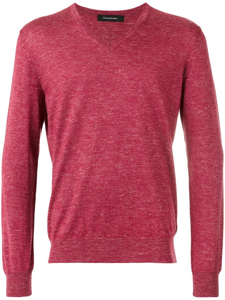 Ermenegildo Zegna - Slub Knit V-neck Sweater - Men - Silk/linen/flax/cashmere - 48, Red, Silk/linen/flax/cashmere