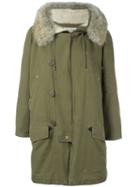 Saint Laurent Hooded Parka Coat, Women's, Size: 40, Green, Cotton/ramie/coyote Fur