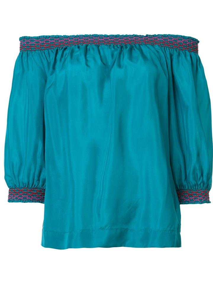 Trina Turk Off-shoulders Three-quarters Sleeve Blouse, Women's, Size: Large, Green, Silk