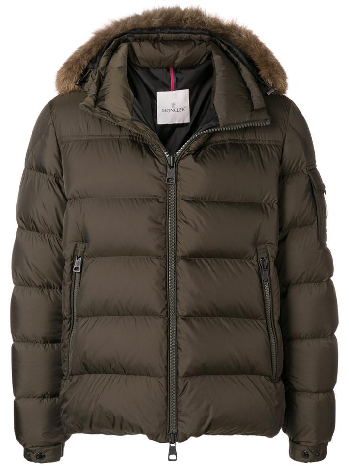 Moncler Padded Fur Trim Coat - Green
