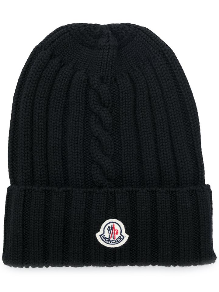 Moncler Chunky Logo Beanie - Black