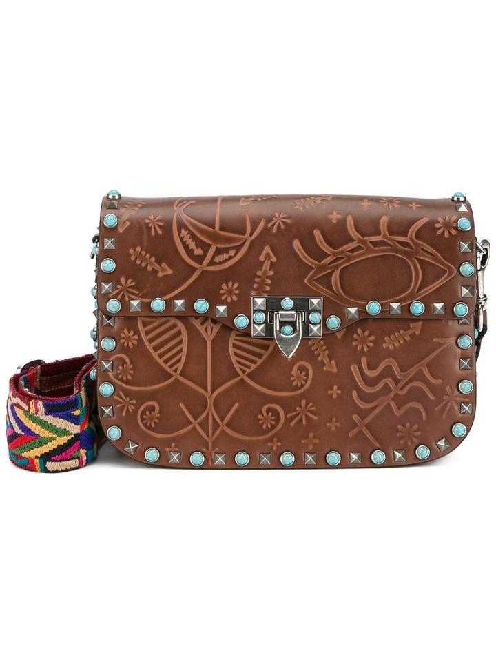 Valentino Valentino Garavani Cuban Rolling Rockstud Crossbody, Women's, Brown, Leather/metal (other)/cotton