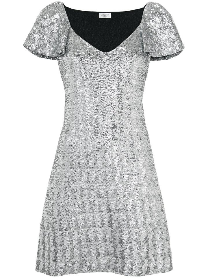 Saint Laurent Short Shift Dress, Women's, Size: Xs, Grey, Polyester