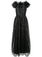 Ingie Paris Ruffled Sequin Gown - Black