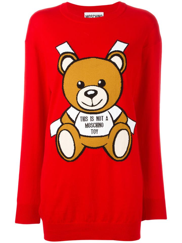 Moschino Knitted Teddy Bear Dress, Women's, Size: Medium, Red, Cotton