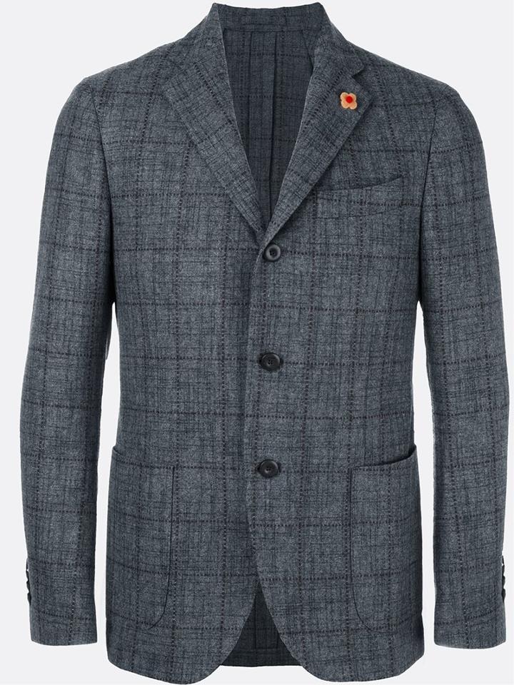 Lardini Woven Grid Blazer, Men's, Size: 52, Grey, Nylon/polyester/wool
