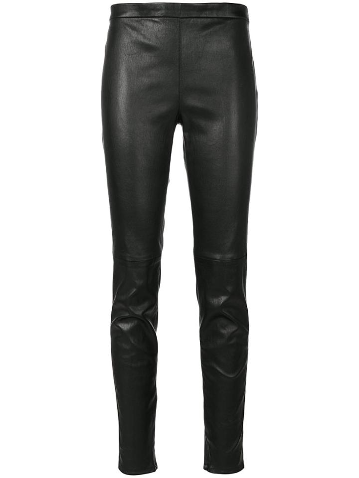 Saint Laurent Mid Waist Leather Leggings - Black