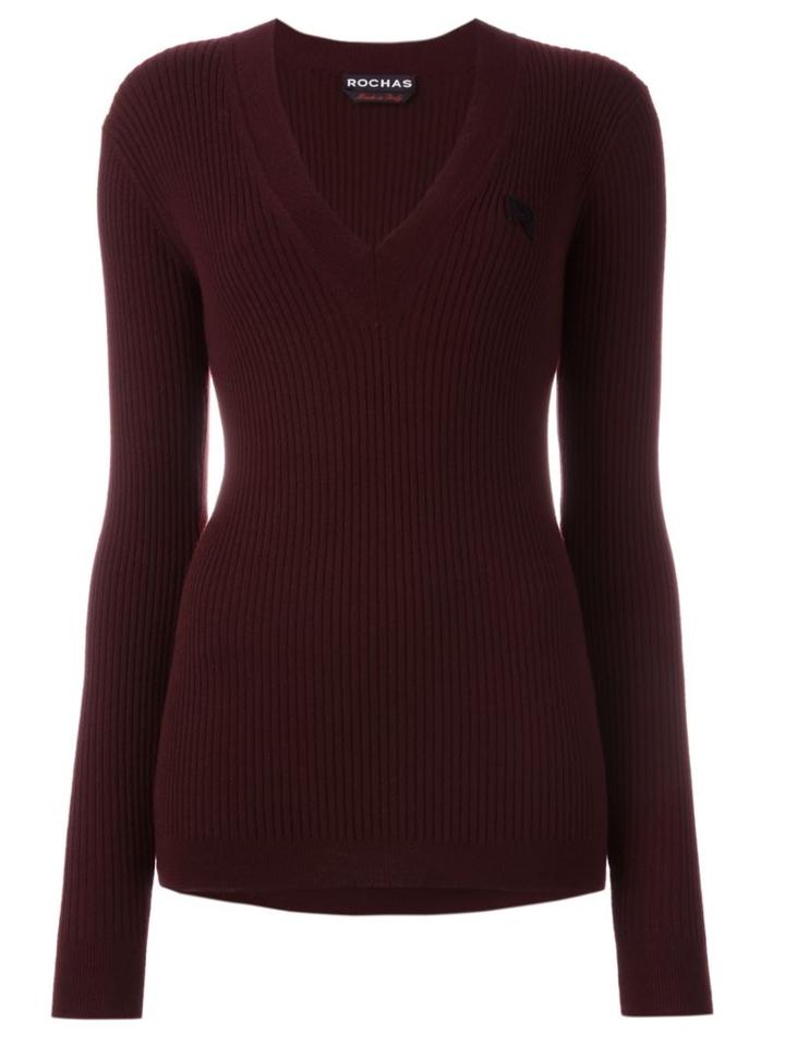Rochas Ribbed V-neck Top, Women's, Size: 42, Red, Cashmere/virgin Wool