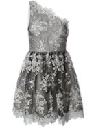 Alice+olivia One-shoulder Embroidered Dress, Women's, Size: 8, Black, Polyester/nylon/silk/spandex/elastane