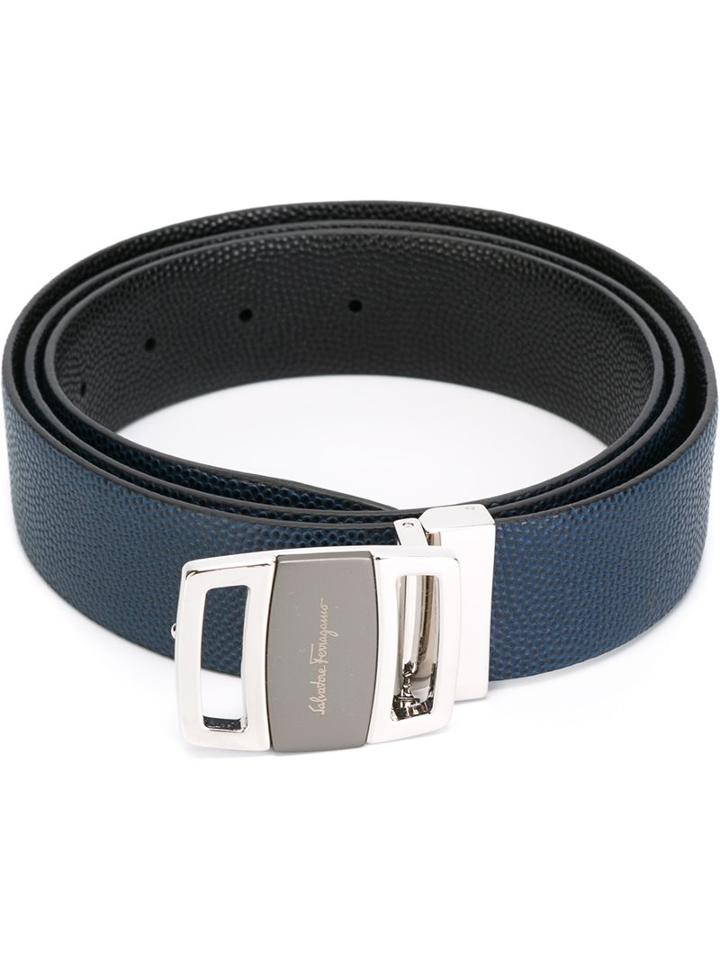 Salvatore Ferragamo Logo Plaque Belt, Men's, Size: 115, Blue, Leather