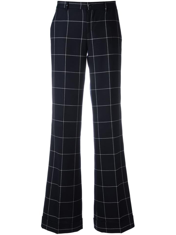 Pt01 Plaid Straight Tailored Trousers, Women's, Size: 42, Blue, Virgin Wool/spandex/elastane