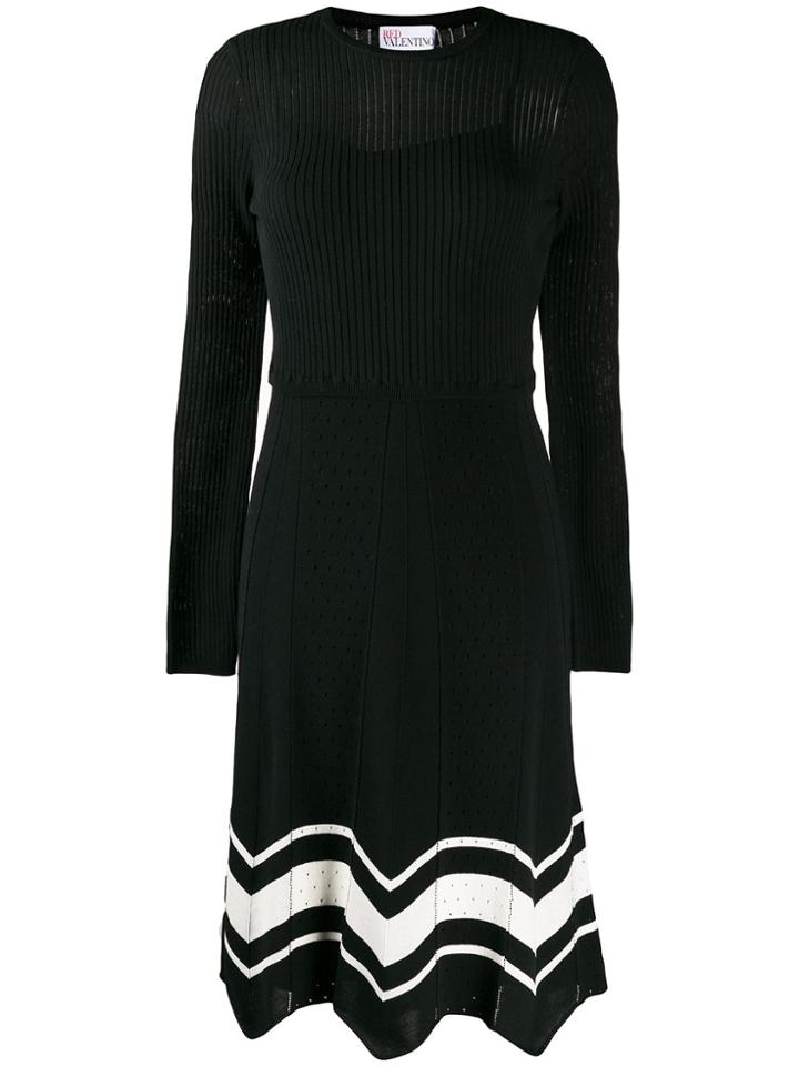 Red Valentino Contrast Trim Midi Knitted Dress - Black