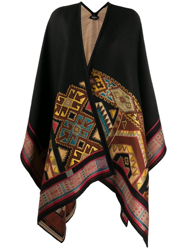 Etro Aztec Cape Coat - Black