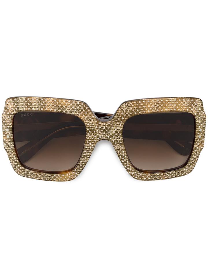 Gucci Eyewear Rhinestone Embellished Sunglasses - Brown