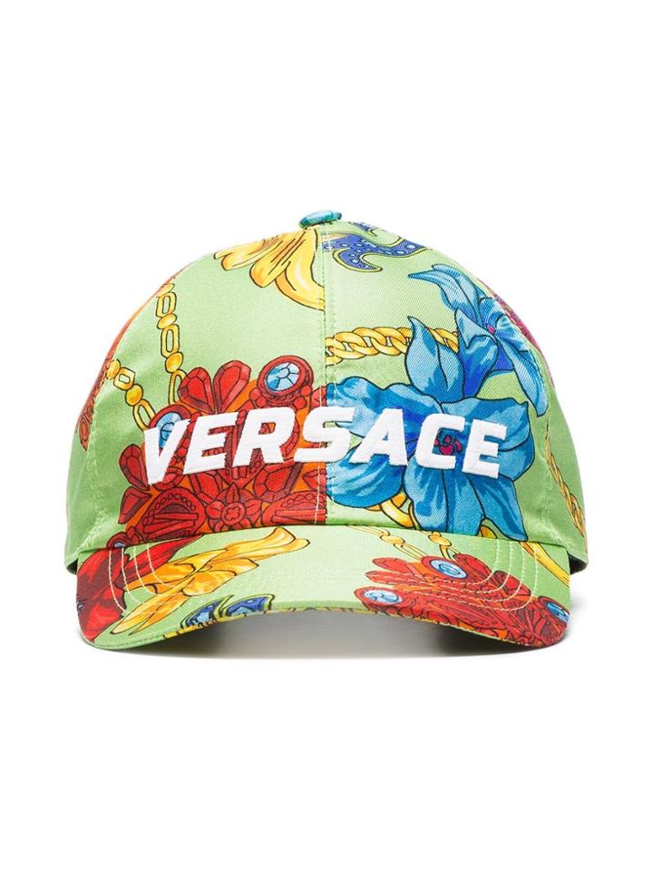 Versace Green Logo Embroidered Jewellery Print Silk Baseball Cap
