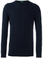 Zanone Crew Neck Ribbed Sweater, Men's, Size: 48, Black, Virgin Wool